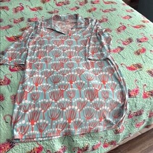 Floral Patterned 3/4 sleeve dress  in Blue and Coral